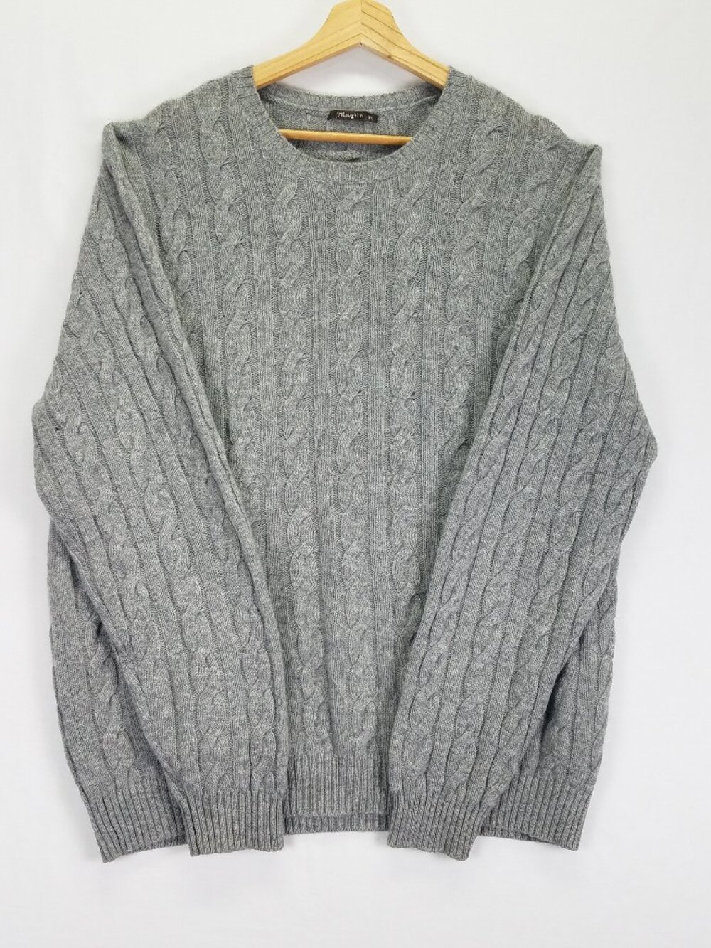 J. McLaughlin Men XL Gray Cashmere Cable Knit Pullover Sweater Luxury Classic